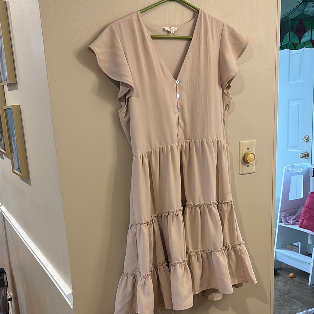 Cream Ruffle Sleeve Dress